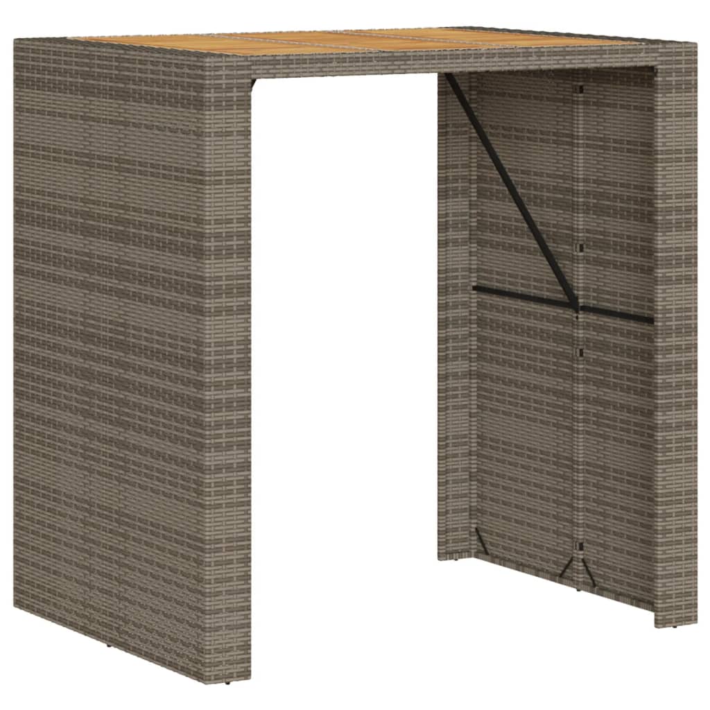 vidaXL Mesa alta jardín superficie madera ratán PE gris 105x80x110 cm