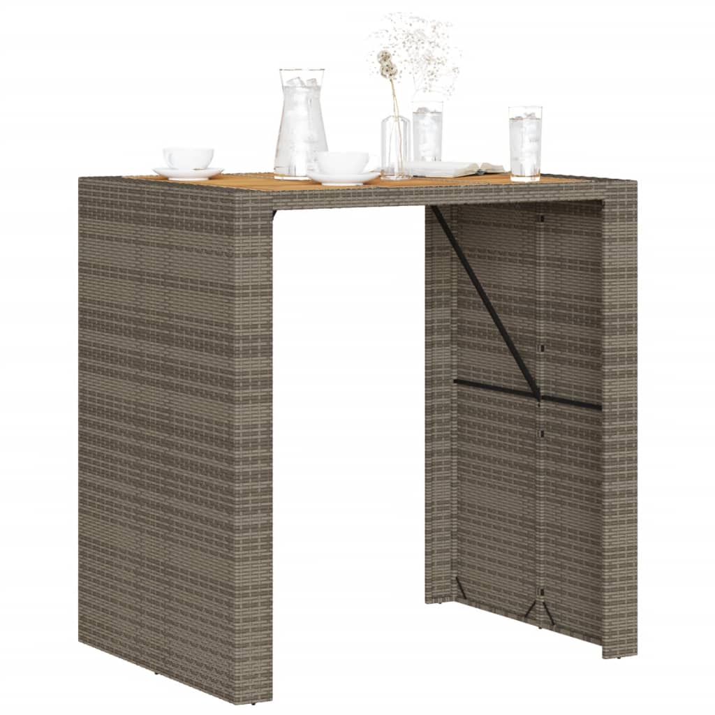 vidaXL Mesa alta jardín superficie madera ratán PE gris 105x80x110 cm