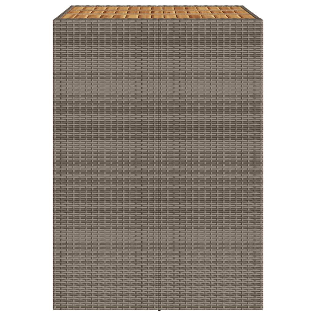 vidaXL Mesa alta jardín superficie madera ratán PE gris 105x80x110 cm