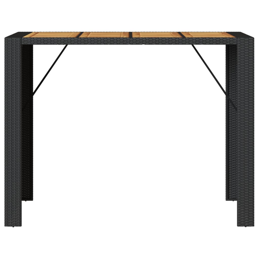 vidaXL Mesa alta jardín superficie madera ratán PE negro 145x80x110 cm