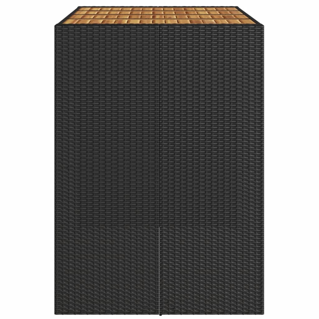 vidaXL Mesa alta jardín superficie madera ratán PE negro 145x80x110 cm