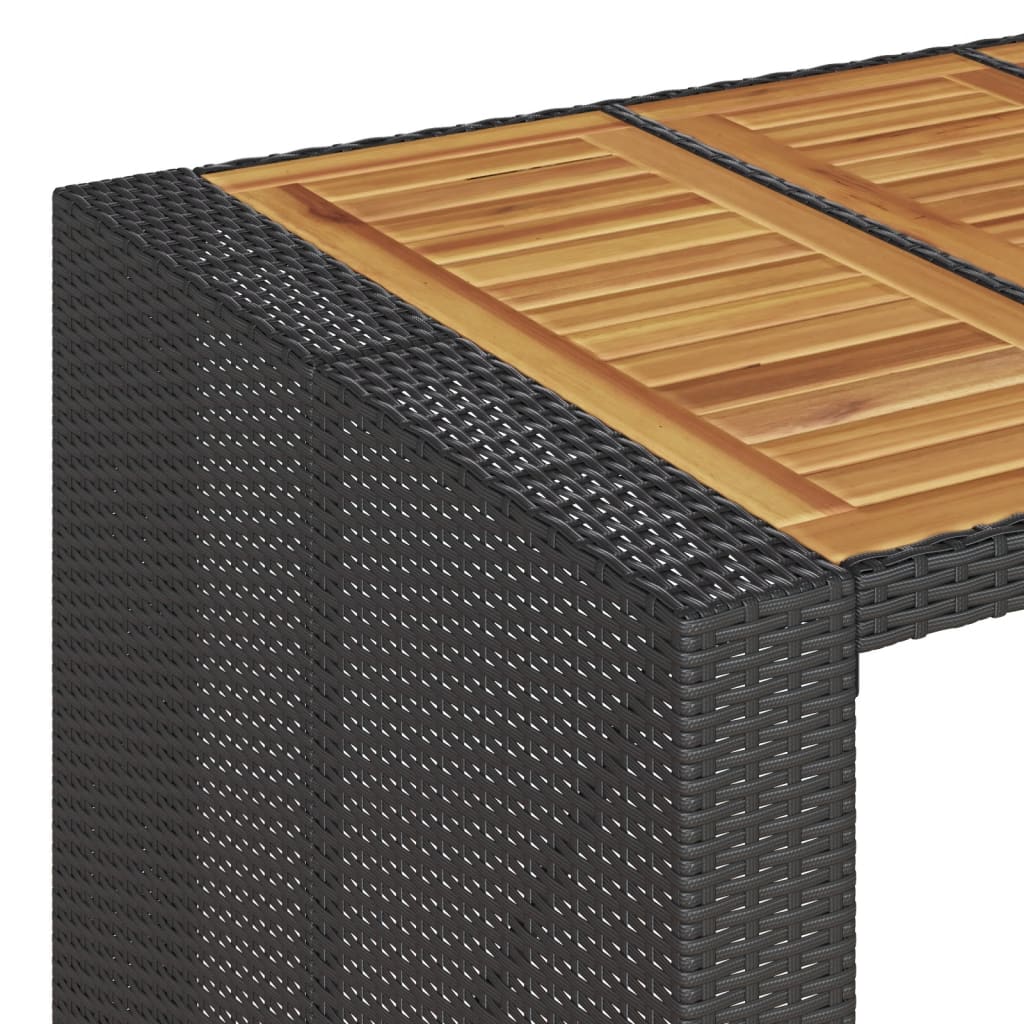 vidaXL Mesa alta jardín superficie madera ratán PE negro 145x80x110 cm