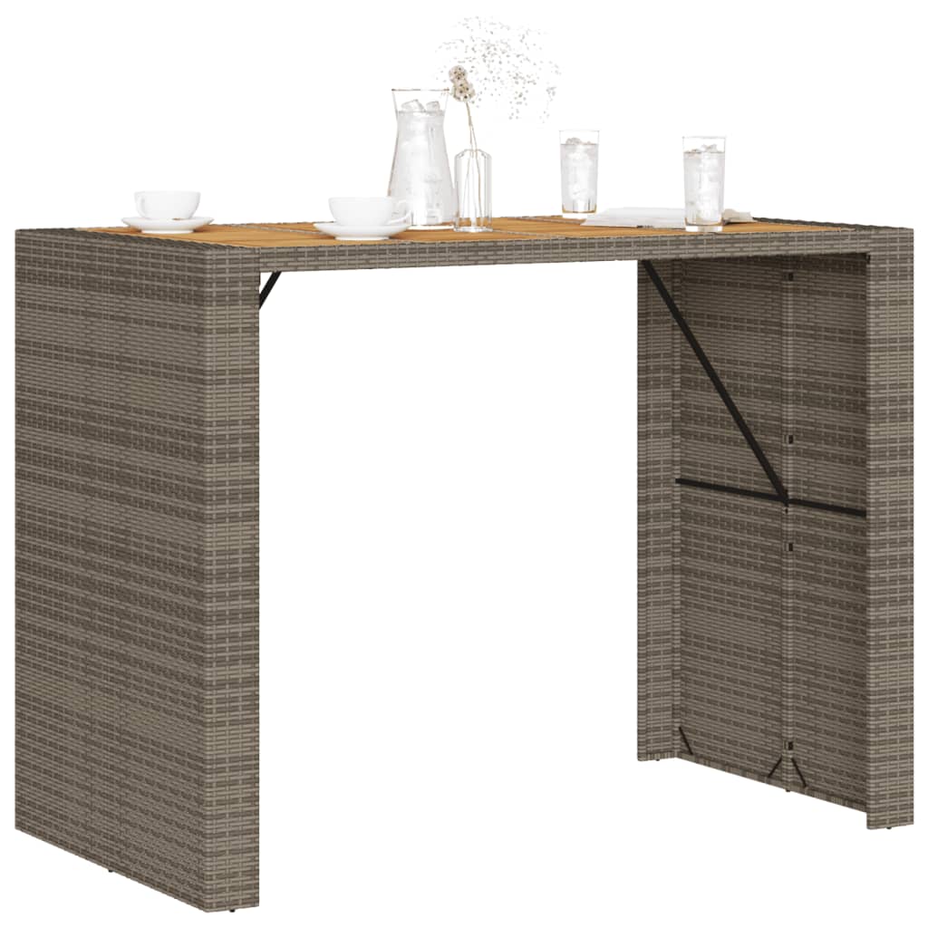 vidaXL Mesa alta jardín superficie madera ratán PE gris 145x80x110 cm