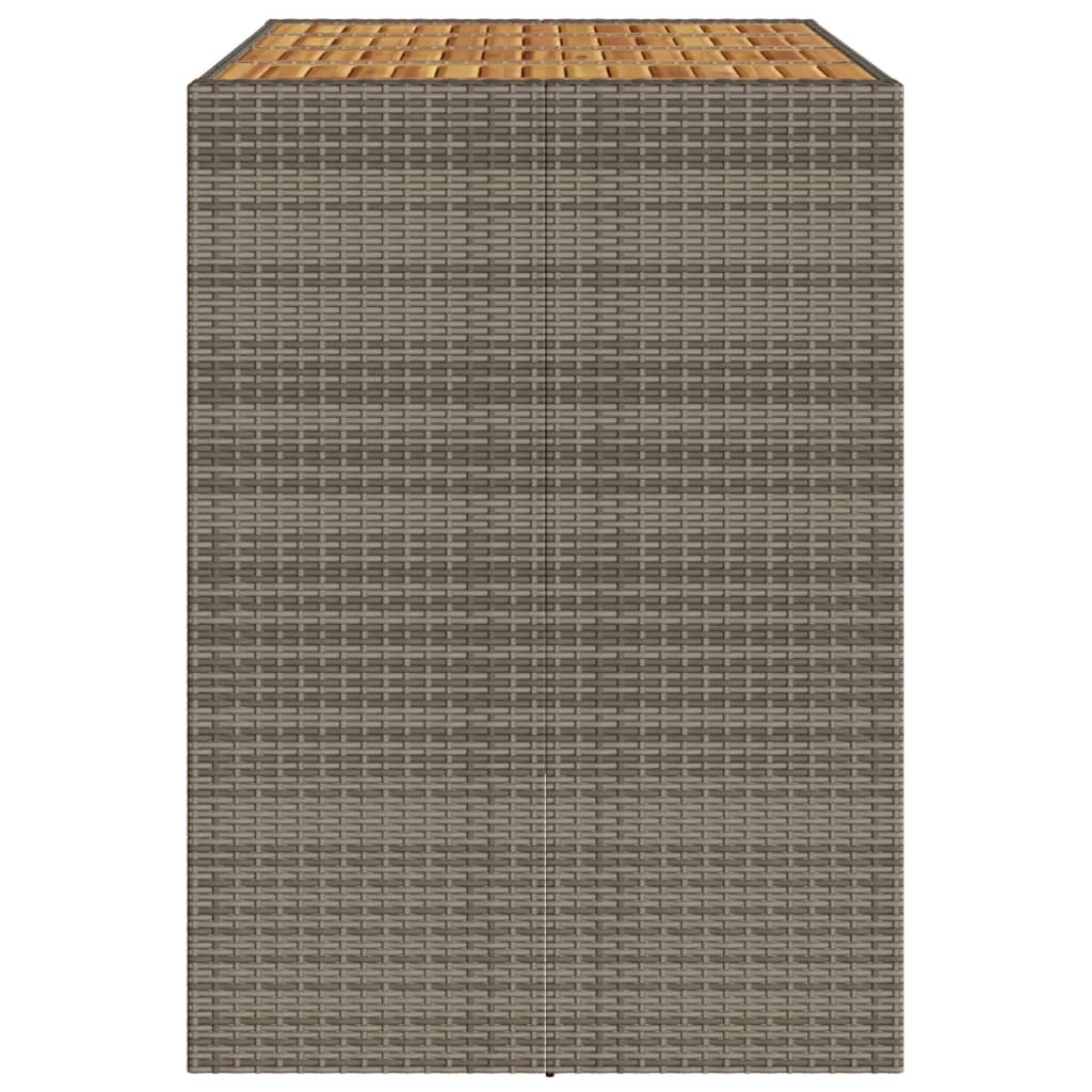 vidaXL Mesa alta jardín superficie madera ratán PE gris 145x80x110 cm