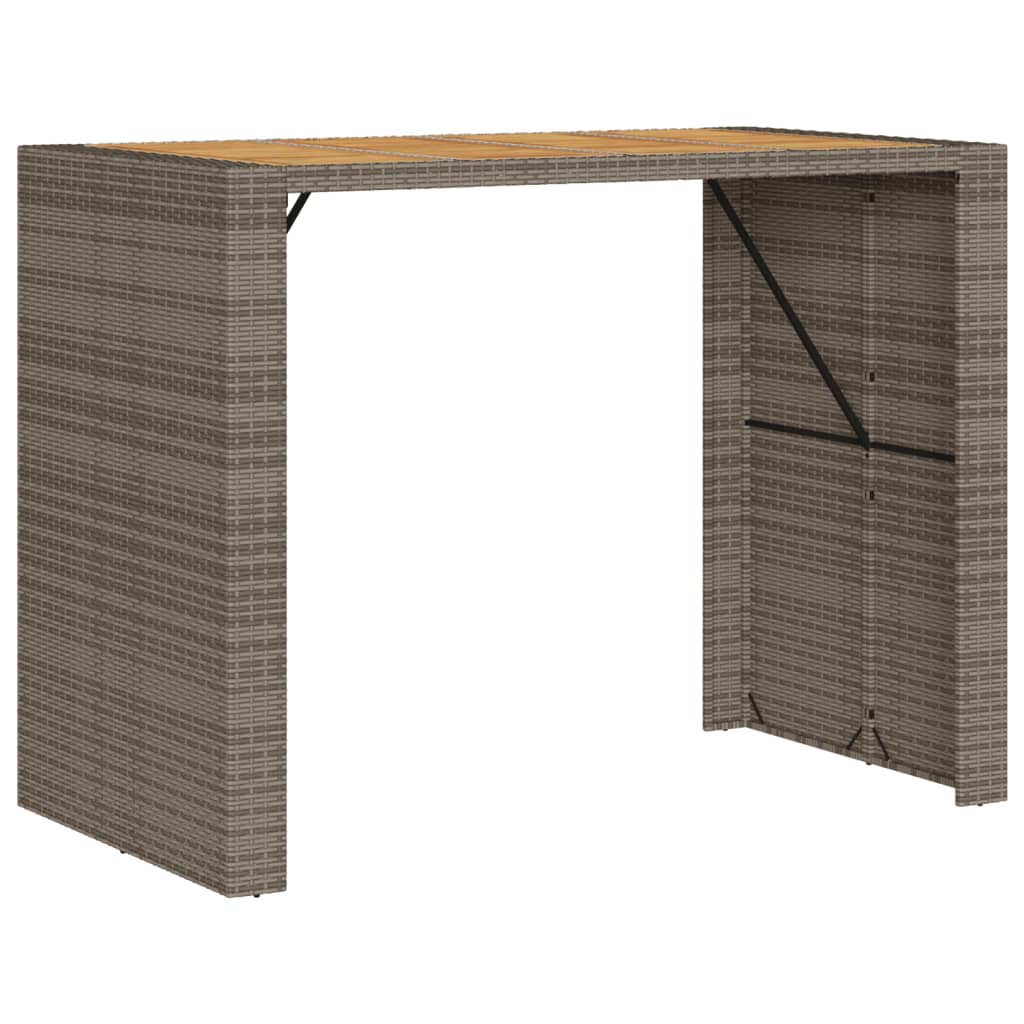 vidaXL Mesa alta jardín superficie madera ratán PE gris 145x80x110 cm