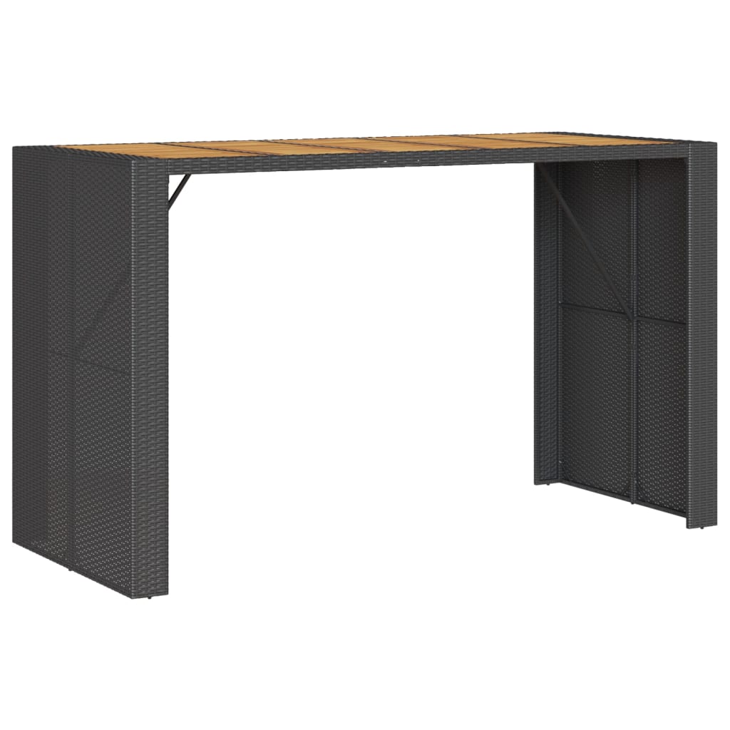 vidaXL Mesa alta jardín superficie madera ratán PE negro 185x80x110 cm