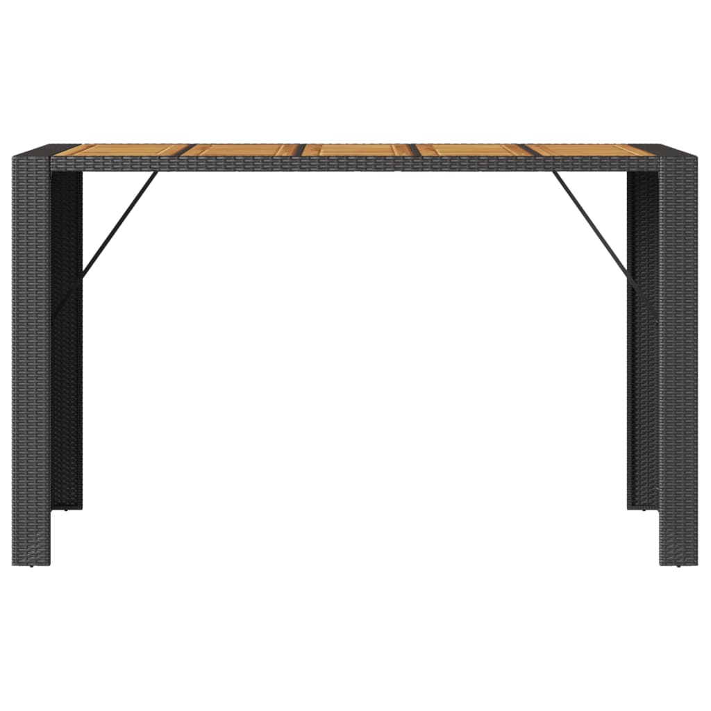 vidaXL Mesa alta jardín superficie madera ratán PE negro 185x80x110 cm