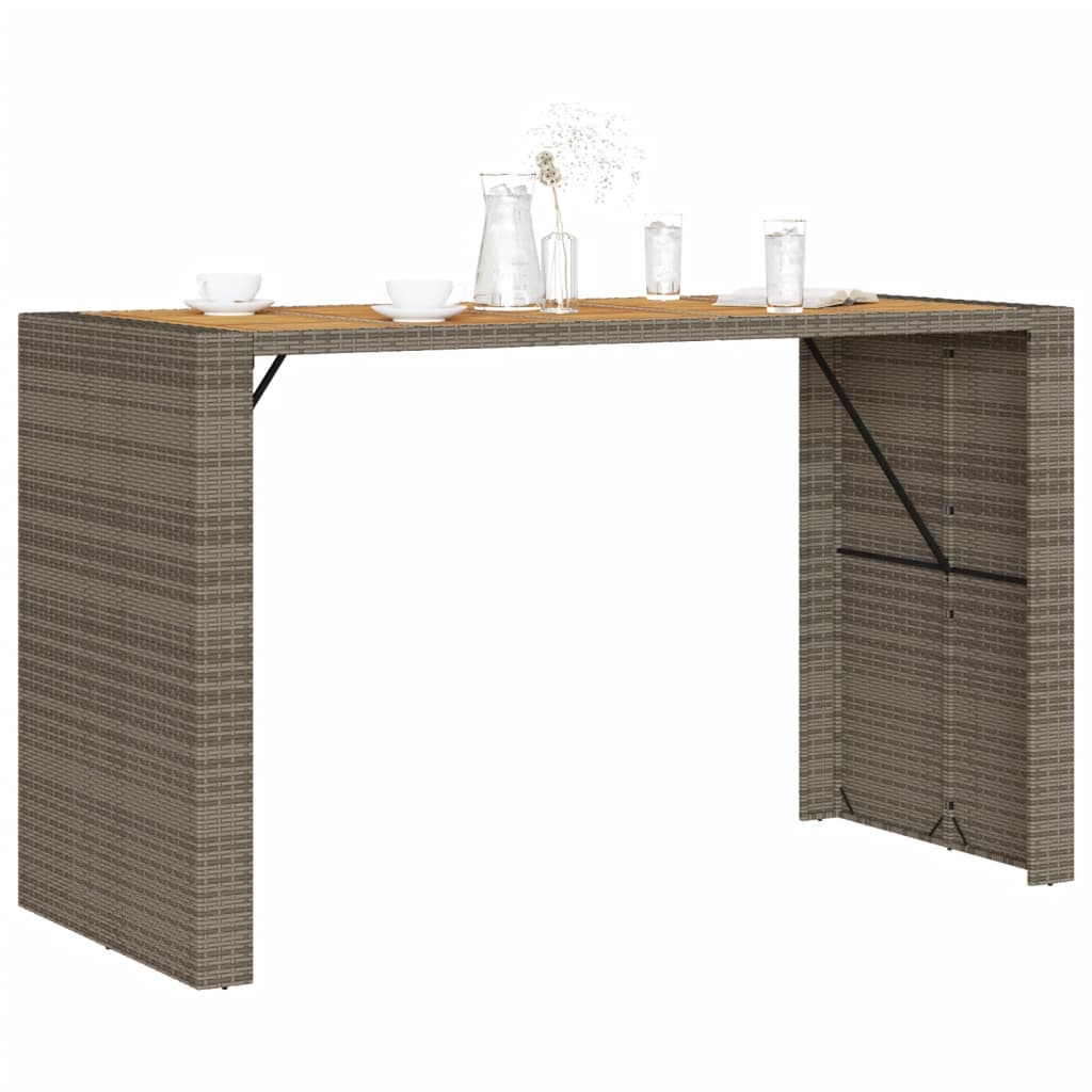 vidaXL Mesa alta jardín superficie madera ratán PE gris 185x80x110 cm