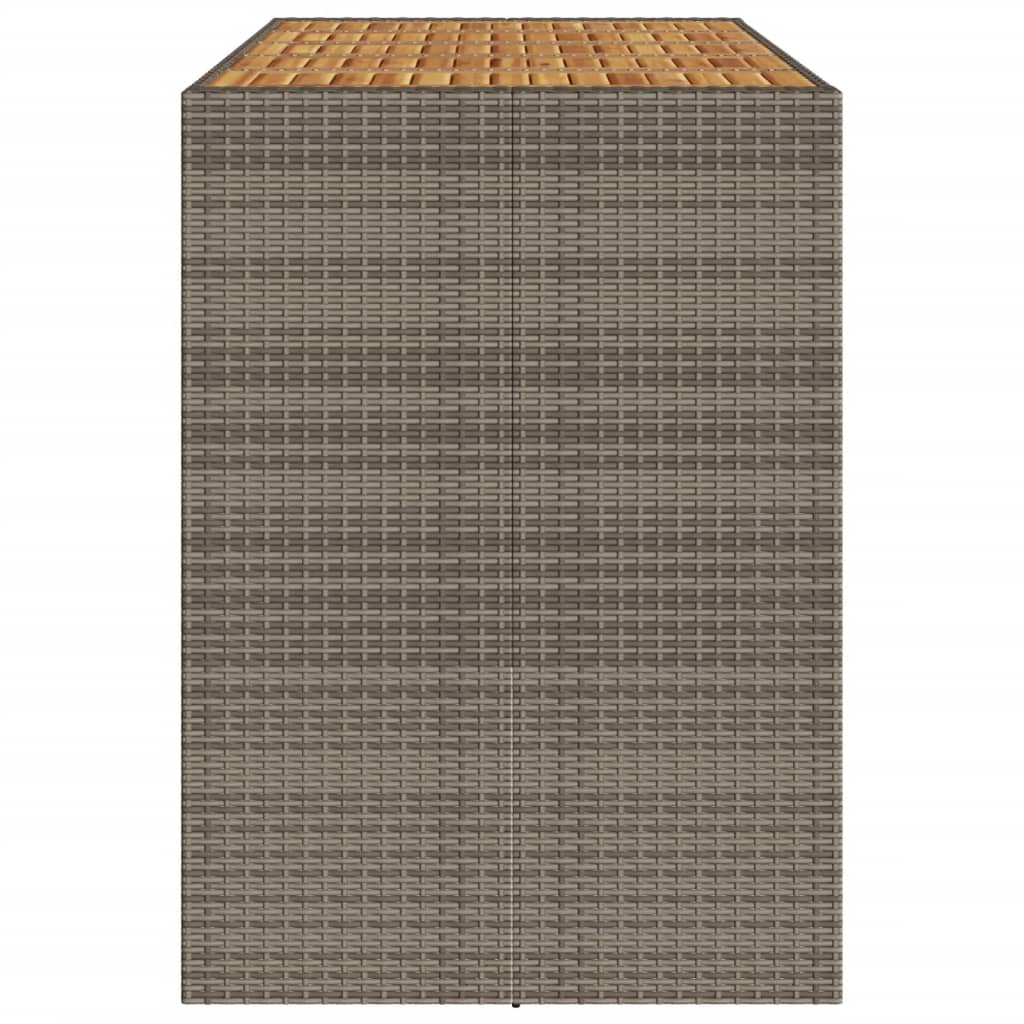 vidaXL Mesa alta jardín superficie madera ratán PE gris 185x80x110 cm