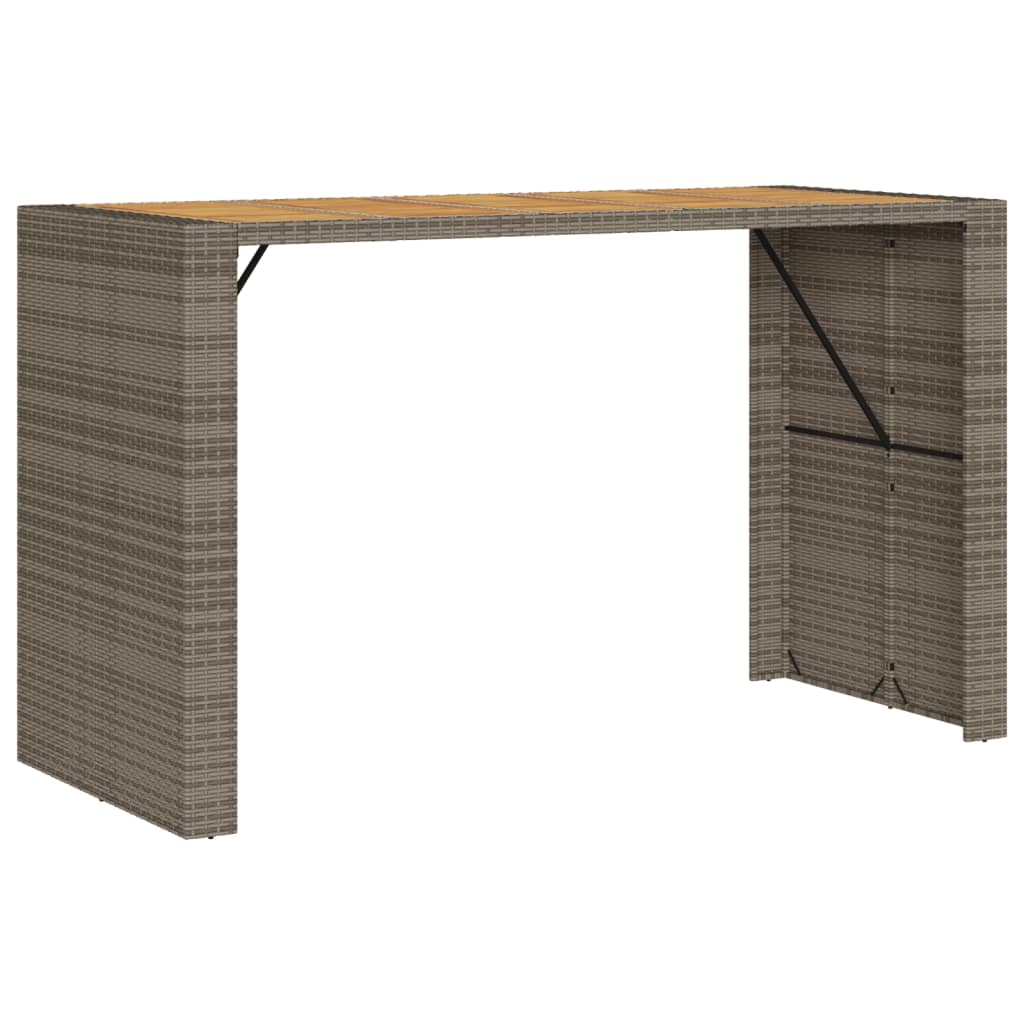 vidaXL Mesa alta jardín superficie madera ratán PE gris 185x80x110 cm