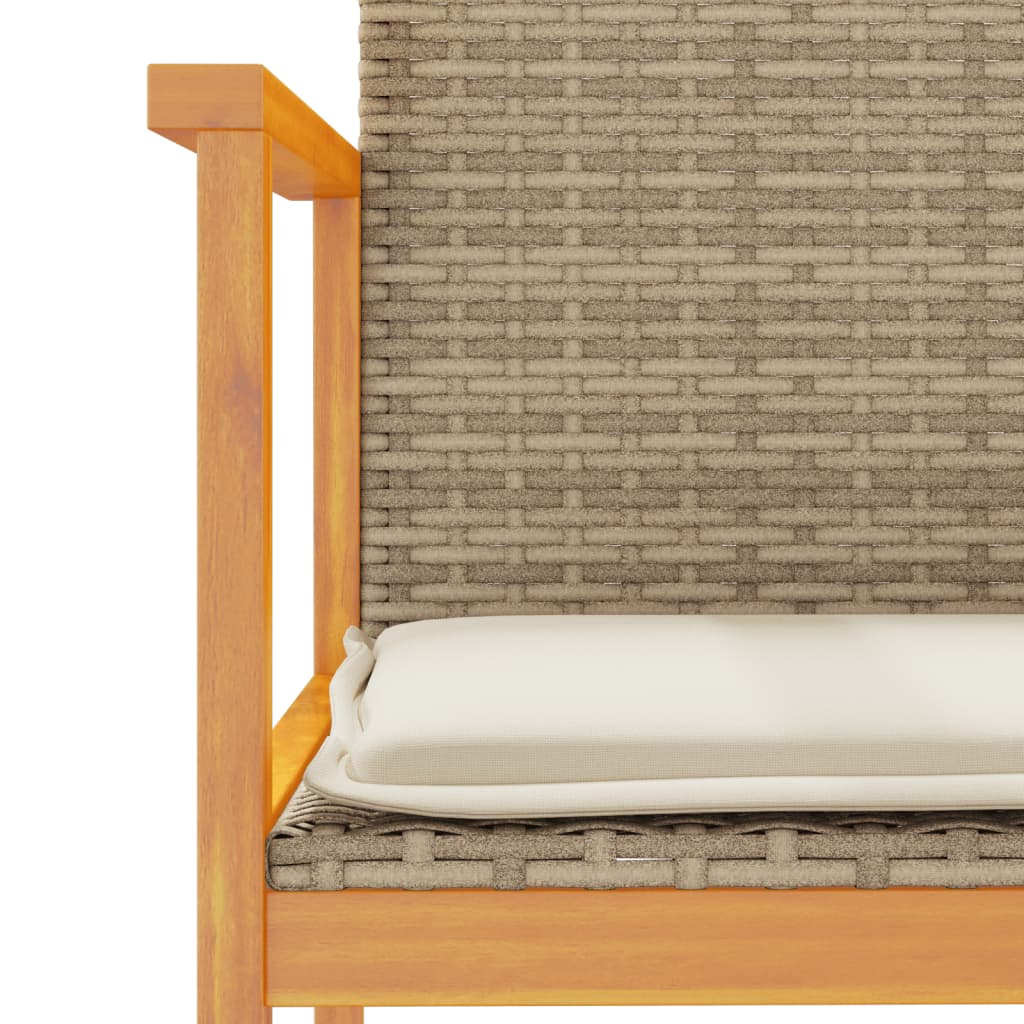 vidaXL Sillas de jardín con cojín 2 uds ratán PE beige y madera acacia