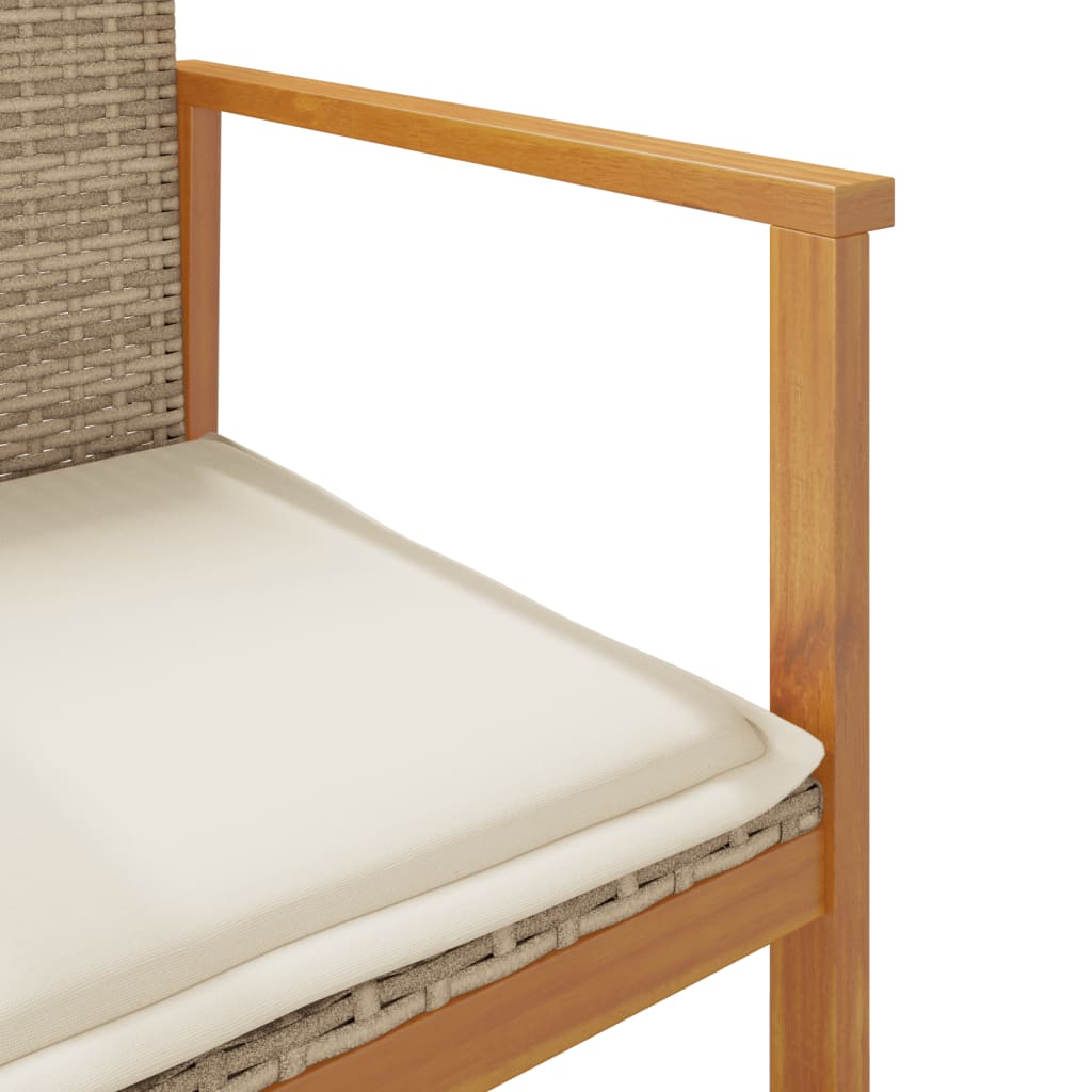 vidaXL Sillas de jardín con cojín 2 uds ratán PE beige y madera acacia