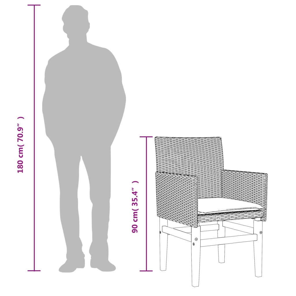 vidaXL Sillas de jardín con cojín 2 uds ratán PE negro y madera acacia