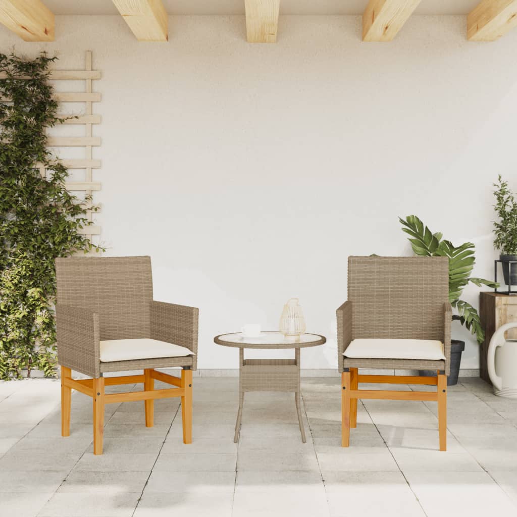 vidaXL Sillas de jardín con cojín 2 uds ratán PE beige y madera acacia