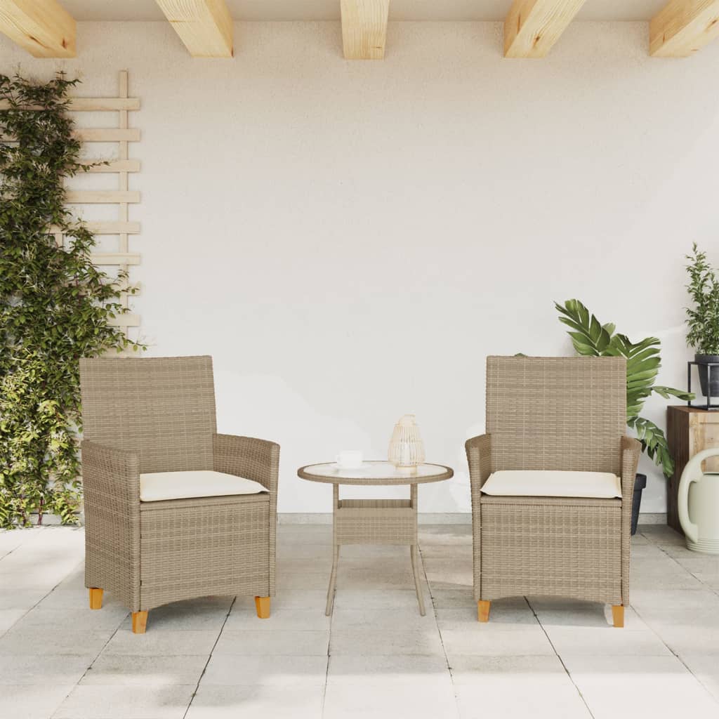 vidaXL Sillas de jardín con cojín 2 uds ratán PE beige y madera acacia