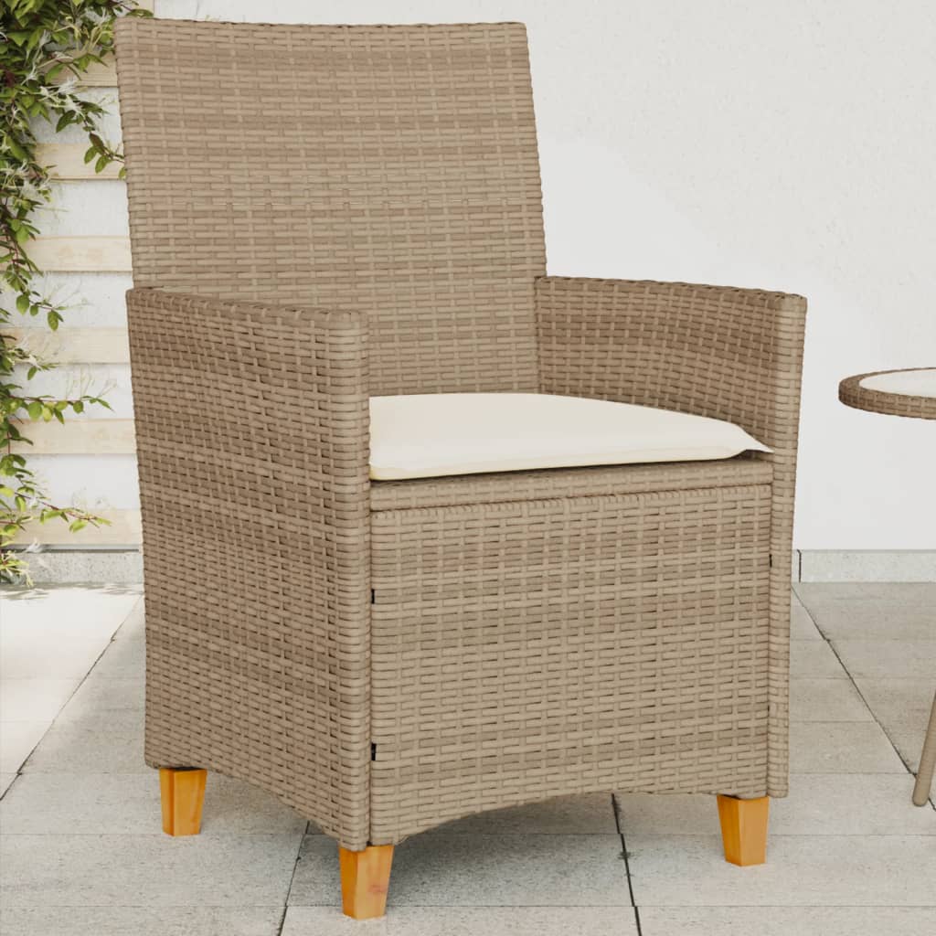 vidaXL Sillas de jardín con cojín 2 uds ratán PE beige y madera acacia