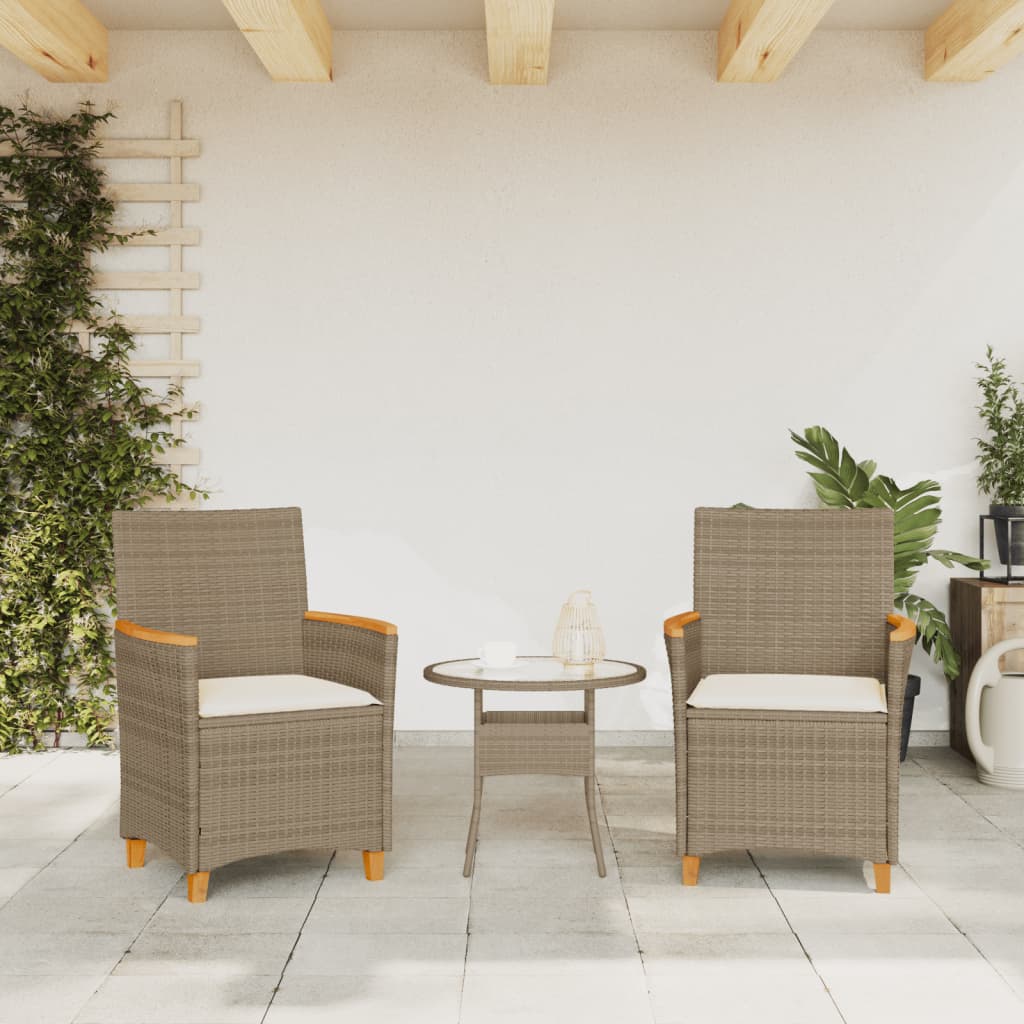 vidaXL Sillas de jardín con cojín 2 uds ratán PE beige y madera acacia