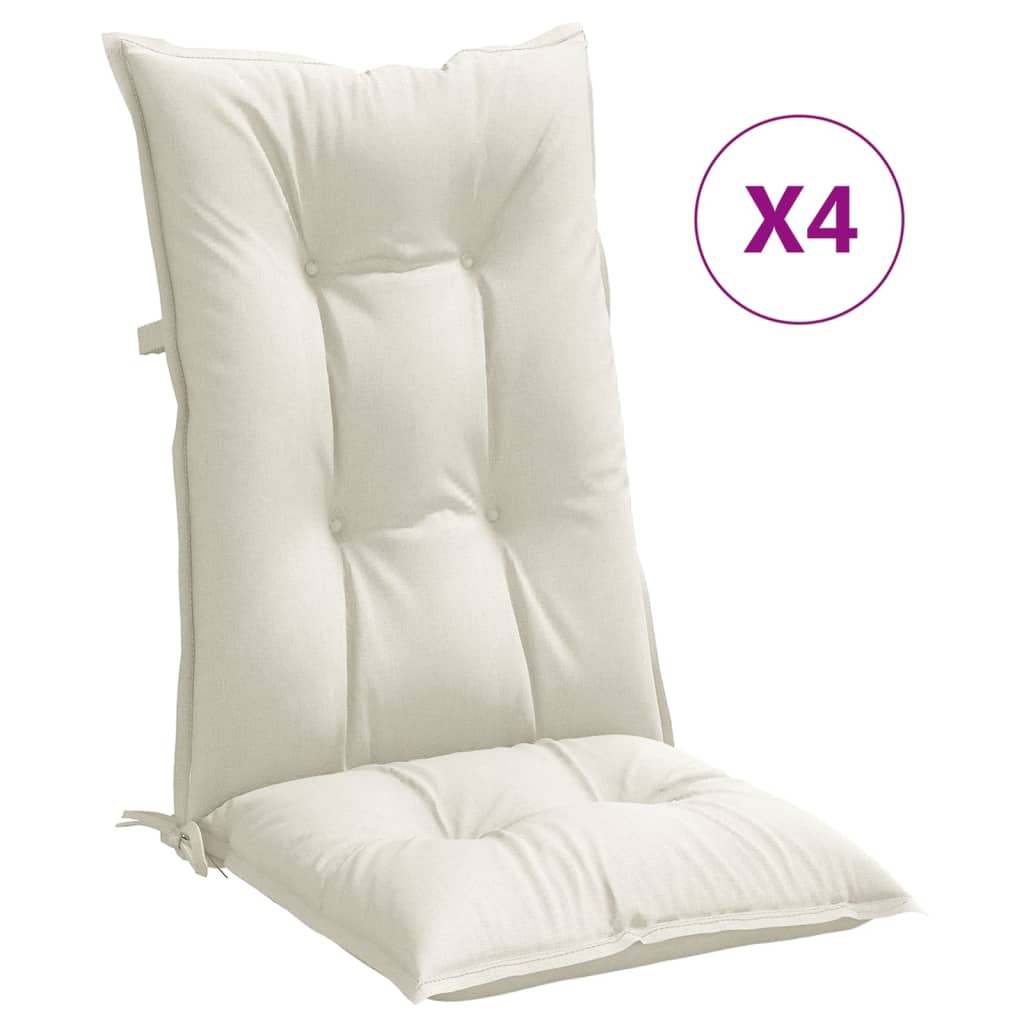 vidaXL Cojines silla respaldo alto 4 uds tela crema melange 120x50x7cm