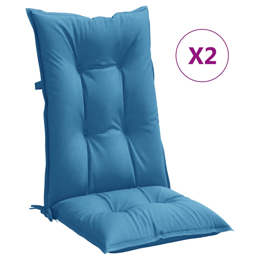 vidaXL Cojines silla respaldo alto 2 uds tela azul melange 120x50x7 cm