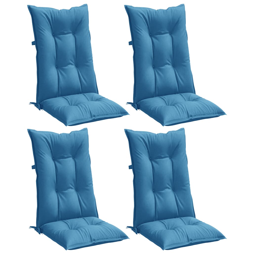 vidaXL Cojines silla respaldo alto 4 uds tela azul melange 120x50x7 cm