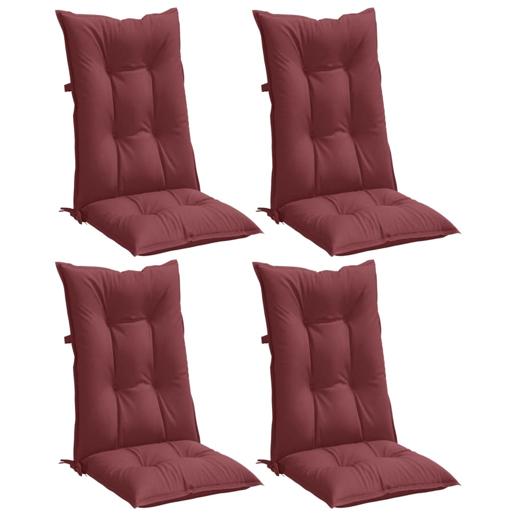 vidaXL Cojines para silla respaldo alto 4 uds tela rojo tinto melange