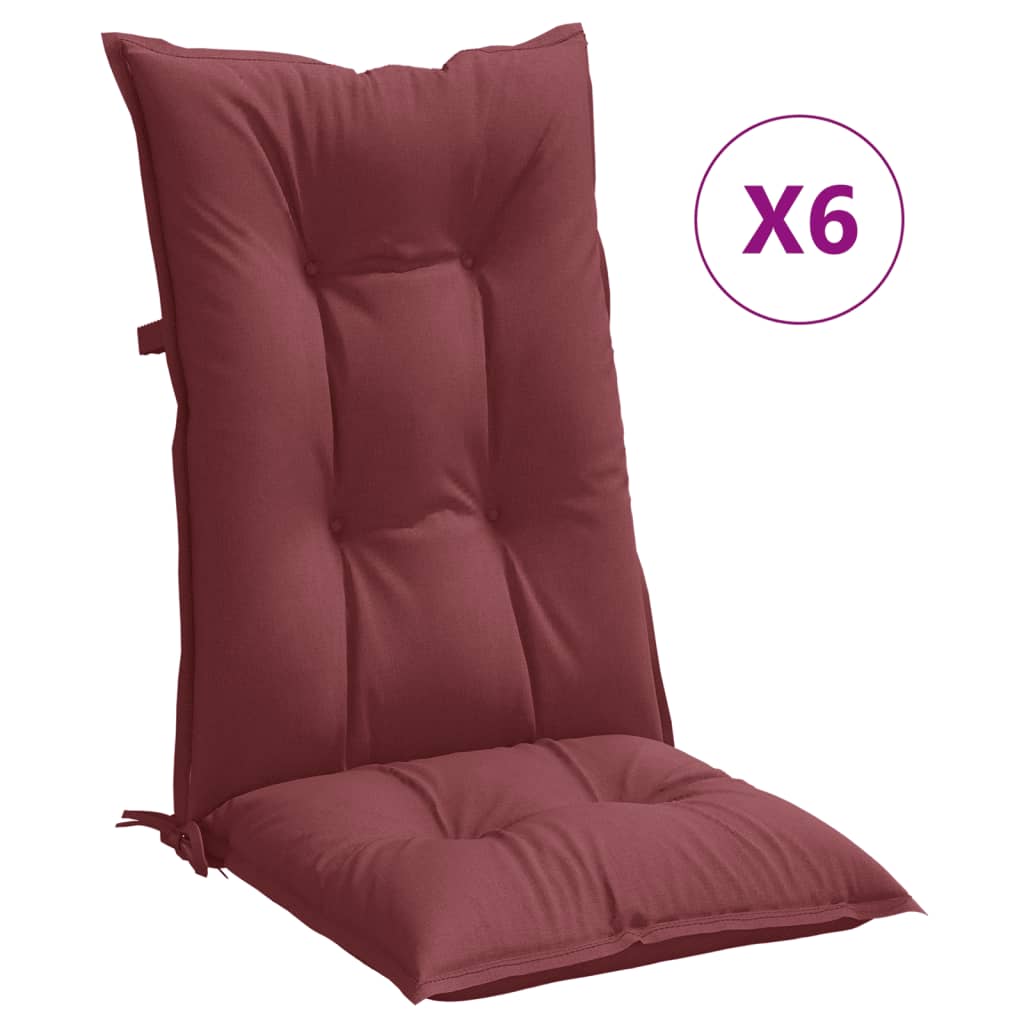 vidaXL Cojines para silla respaldo alto 6 uds tela rojo tinto melange