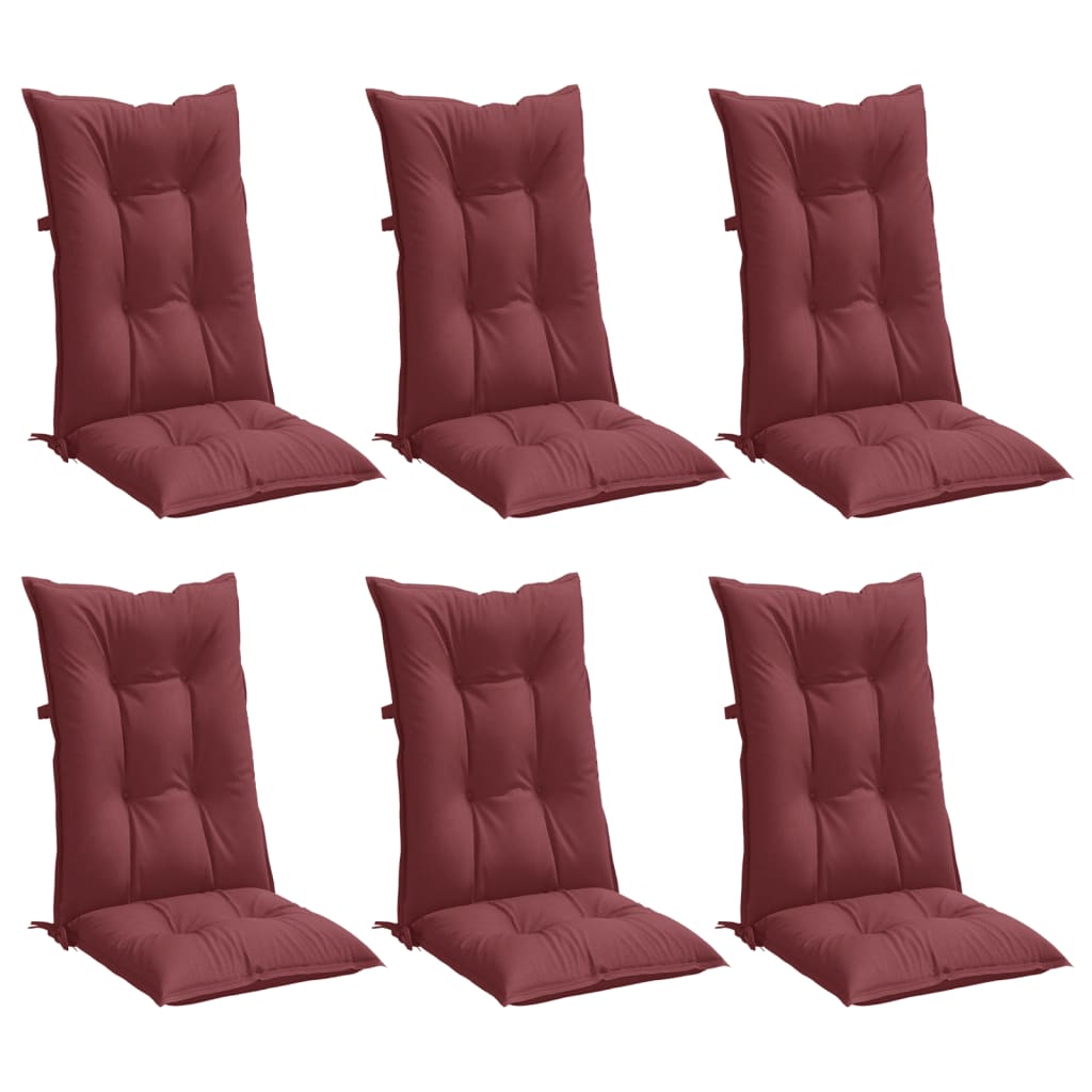 vidaXL Cojines para silla respaldo alto 6 uds tela rojo tinto melange