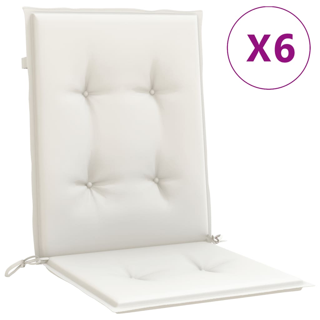 vidaXL Cojines silla respaldo bajo 6 ud tela crema melange 100x50x4 cm