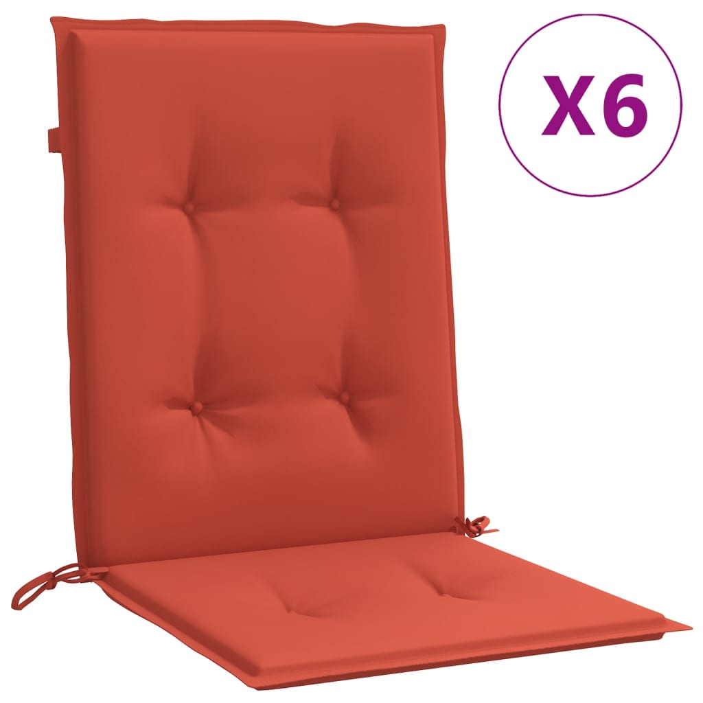 vidaXL Cojines silla respaldo bajo 6 ud tela rojo melange 100x50x4 cm