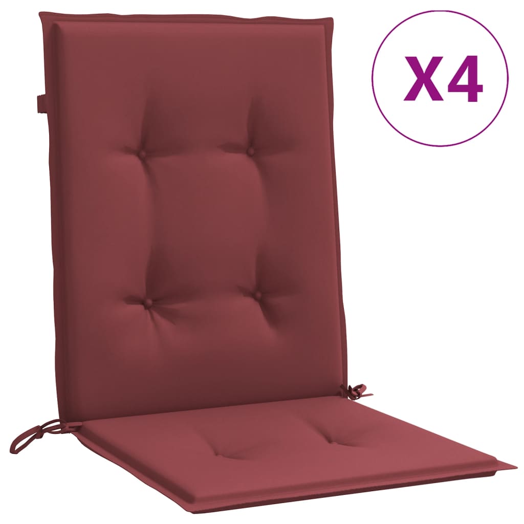 vidaXL Cojines para silla respaldo bajo 4 ud tela rojo tinto melange