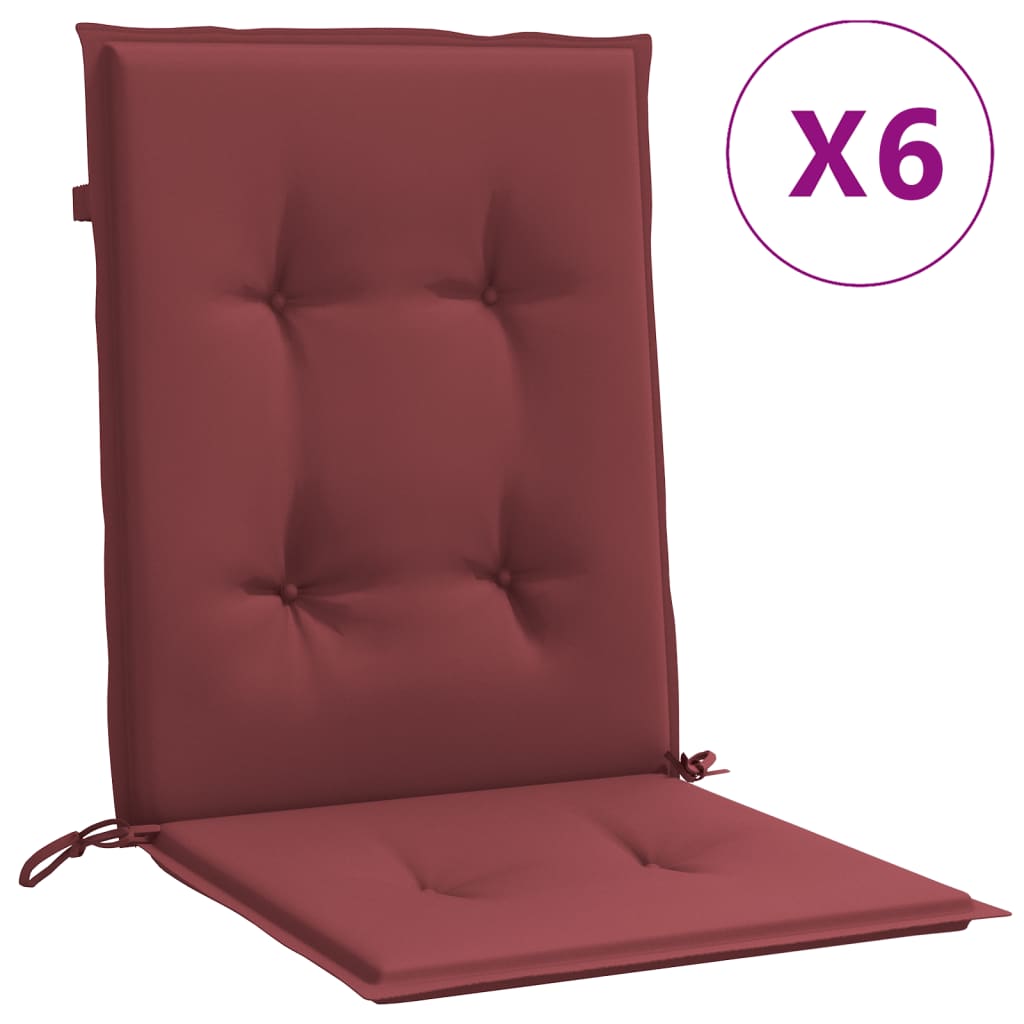 vidaXL Cojines para silla respaldo bajo 6 ud tela rojo tinto melange