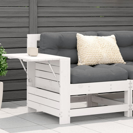 vidaXL Sofá de jardín con reposabrazo mesa auxiliar madera pino blanco