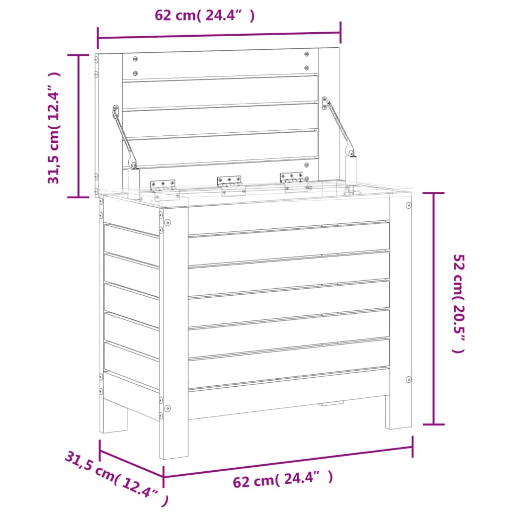 vidaXL Taburete de jardín madera maciza de pino blanco 62x31,5x52 cm