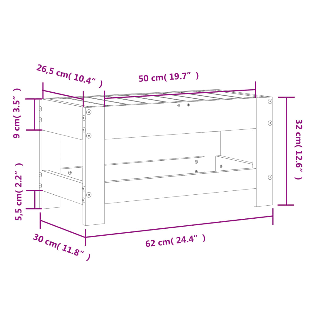 vidaXL Taburete de jardín madera maciza de pino 62x30x32 cm