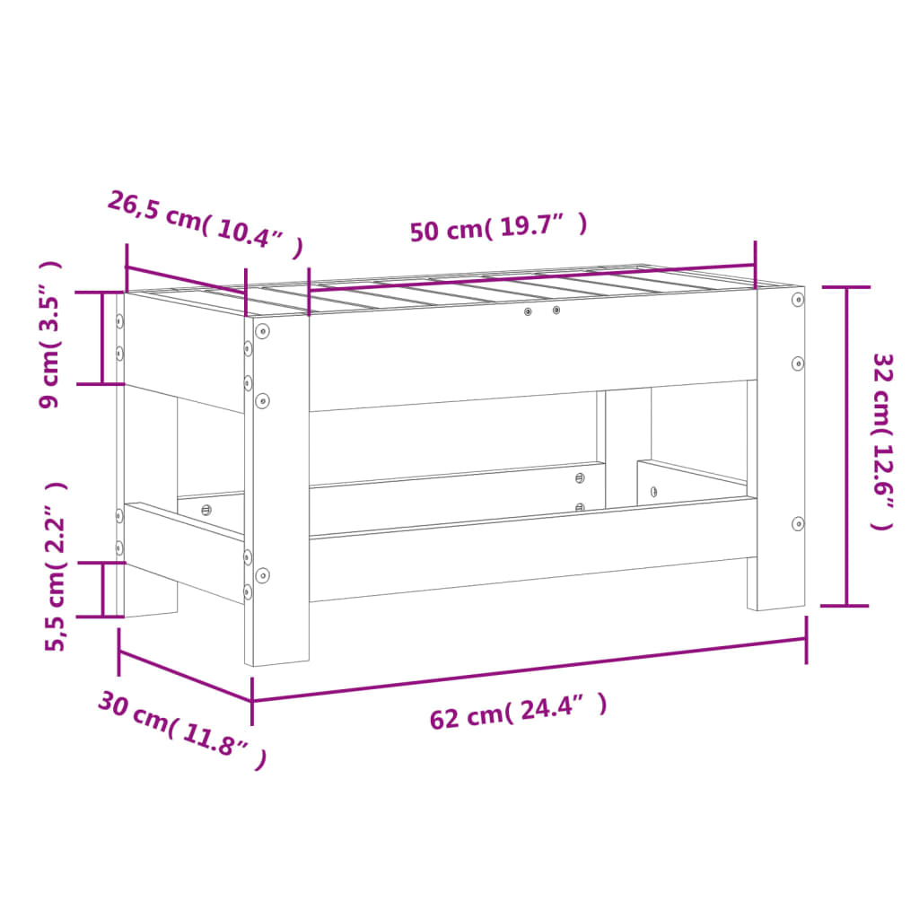 vidaXL Taburete de jardín madera maciza de abeto Douglas 62x30x32 cm