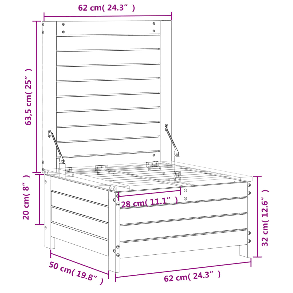 vidaXL Taburete de jardín madera maciza de pino 62x63,5x32 cm