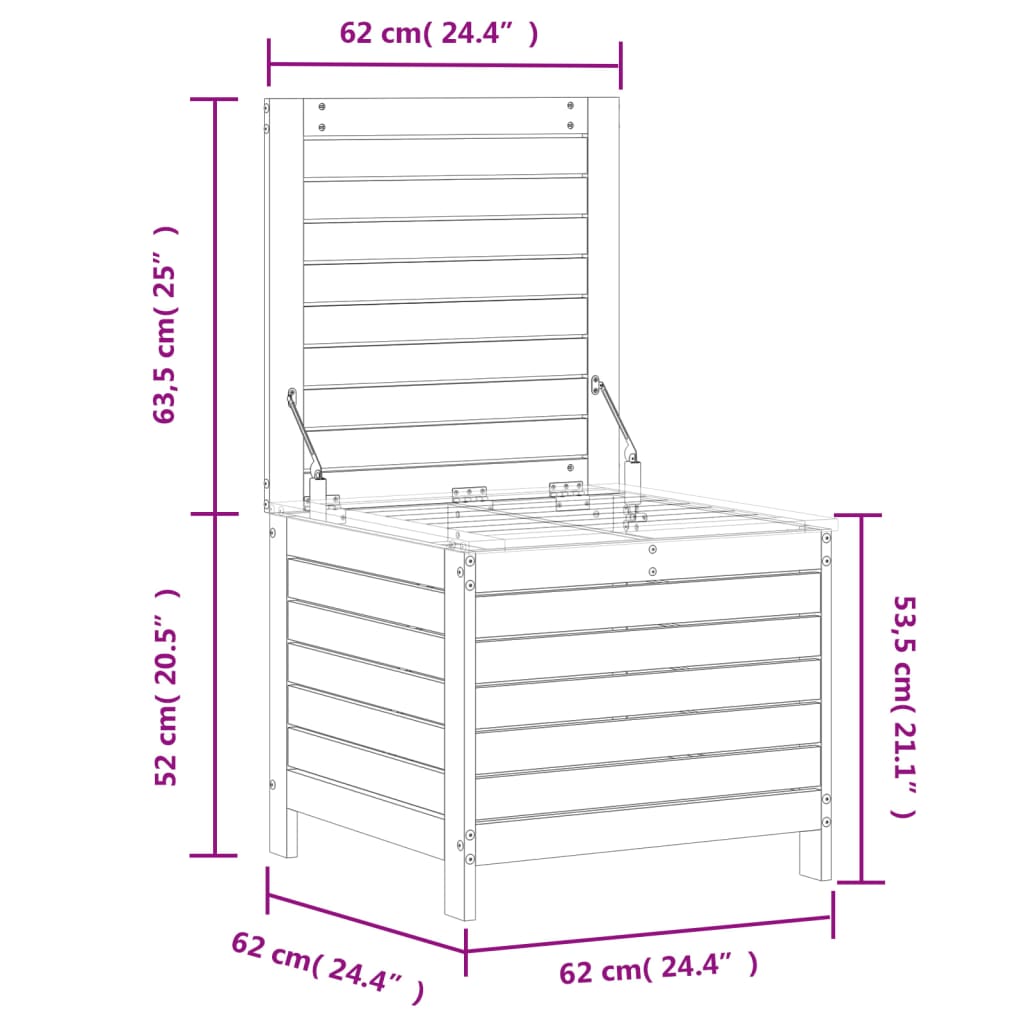 vidaXL Taburete de jardín madera maciza de pino 62x63,5x53,5 cm