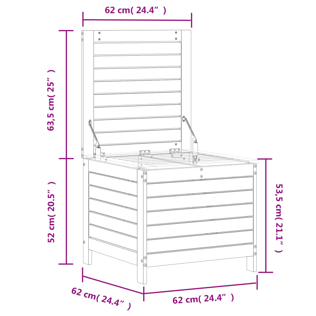 vidaXL Taburete de jardín madera maciza de pino blanco 62x63,5x53,5 cm