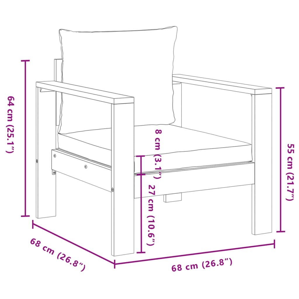 vidaXL Sillón de jardín con cojines madera maciza de acacia