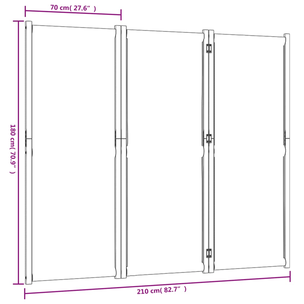 vidaXL Biombo divisor de 3 paneles gris claro 210x180 cm