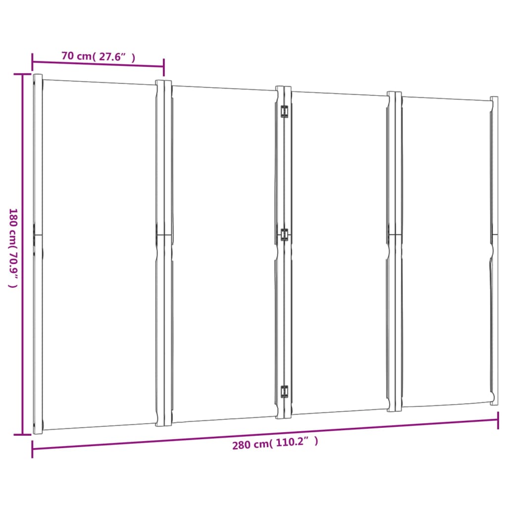 vidaXL Biombo divisor de 4 paneles gris claro 280x180 cm