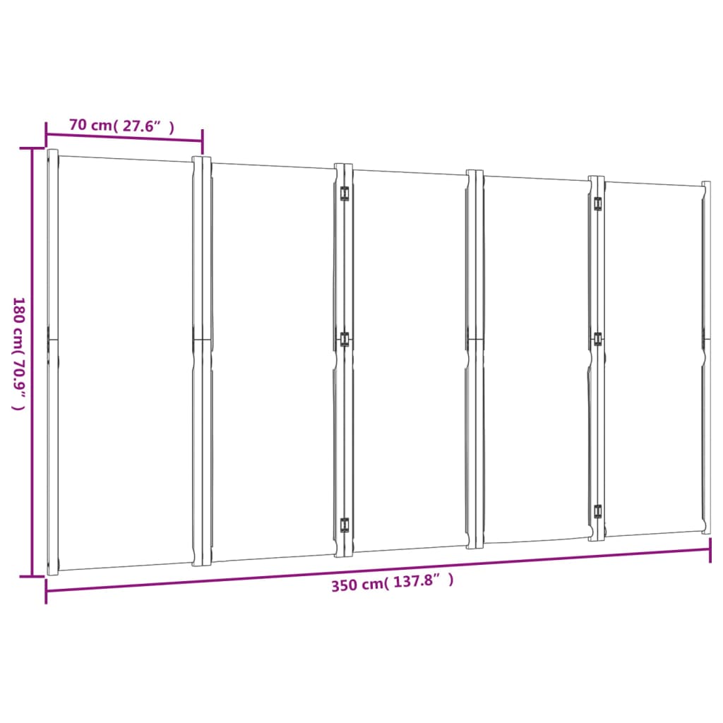 vidaXL Biombo divisor de 5 paneles gris claro 350x180 cm