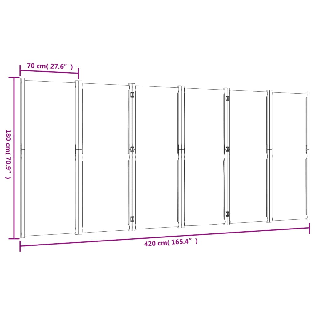 vidaXL Biombo divisor de 6 paneles gris claro 420x180 cm