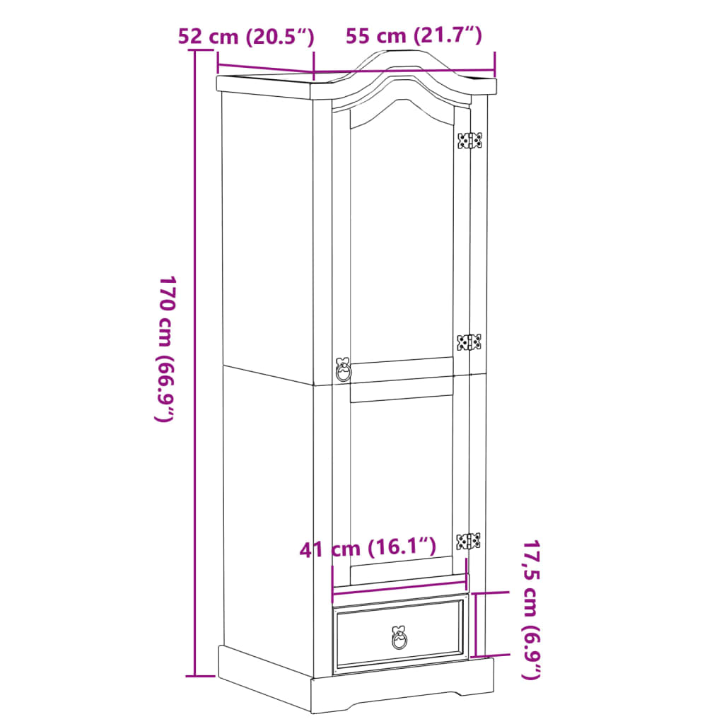 vidaXL Armario Corona madera maciza de pino 55x52x170 cm