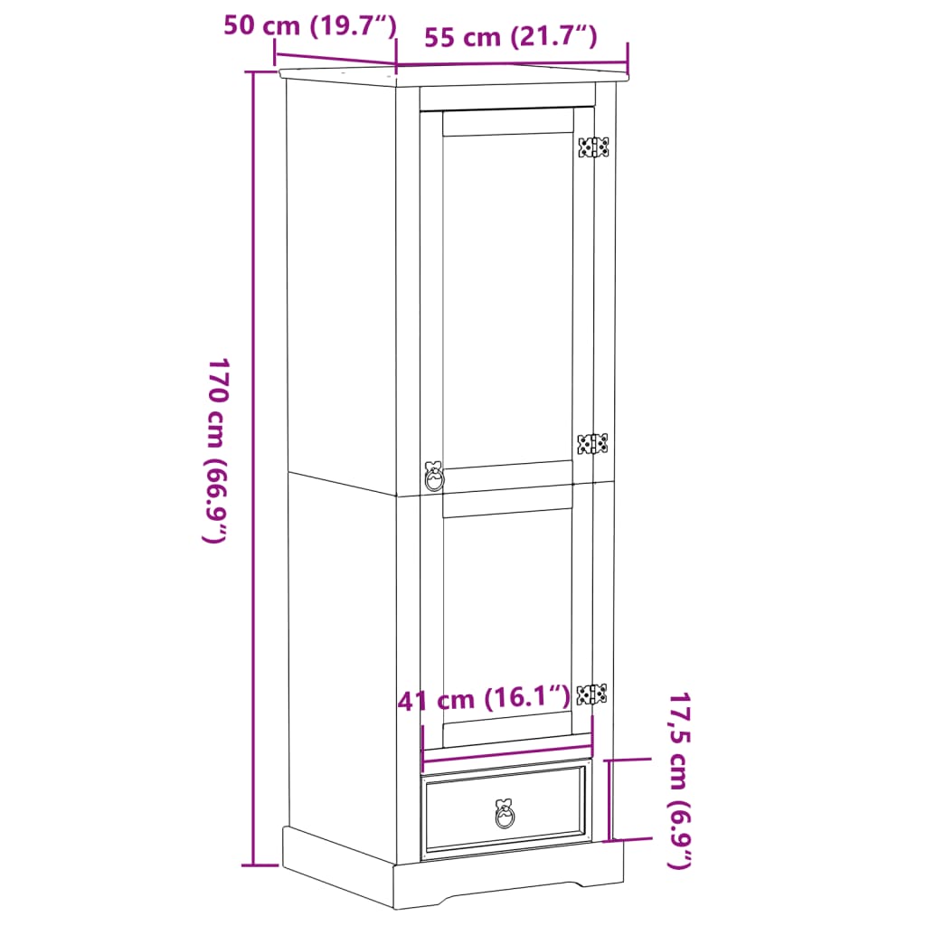 vidaXL Armario Corona madera maciza de pino 55x50x170 cm