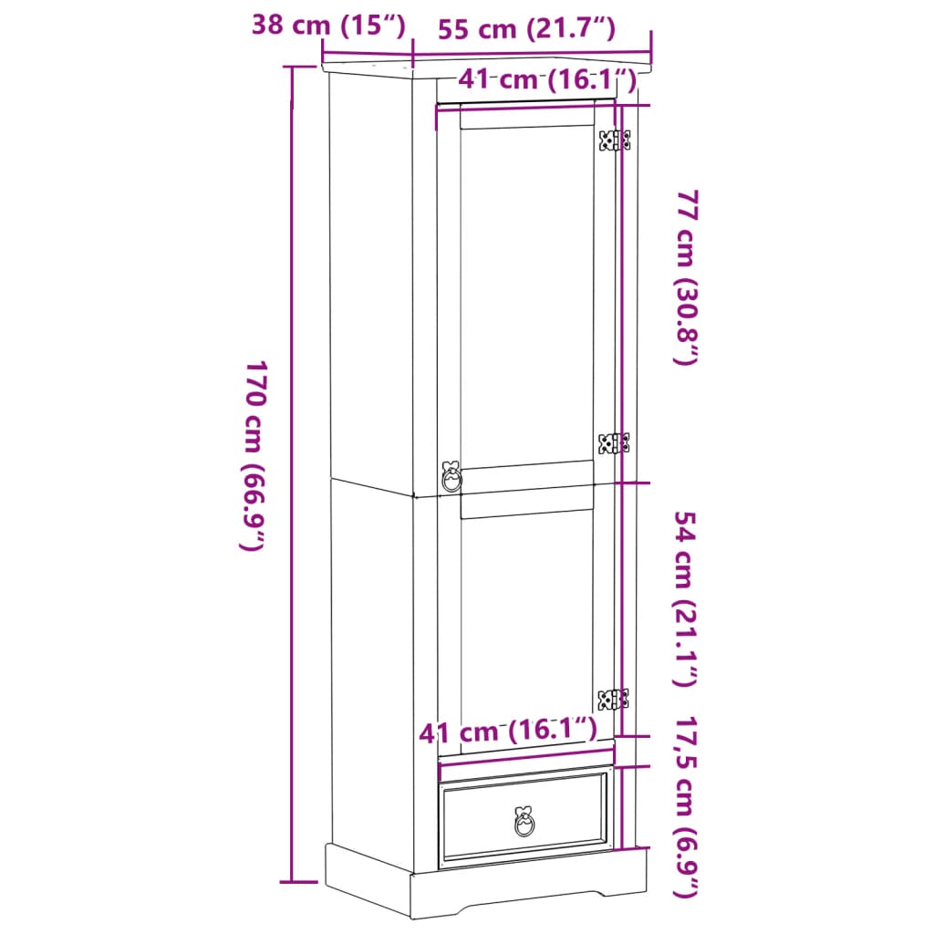 vidaXL Armario Corona madera maciza de pino 55x38x170 cm