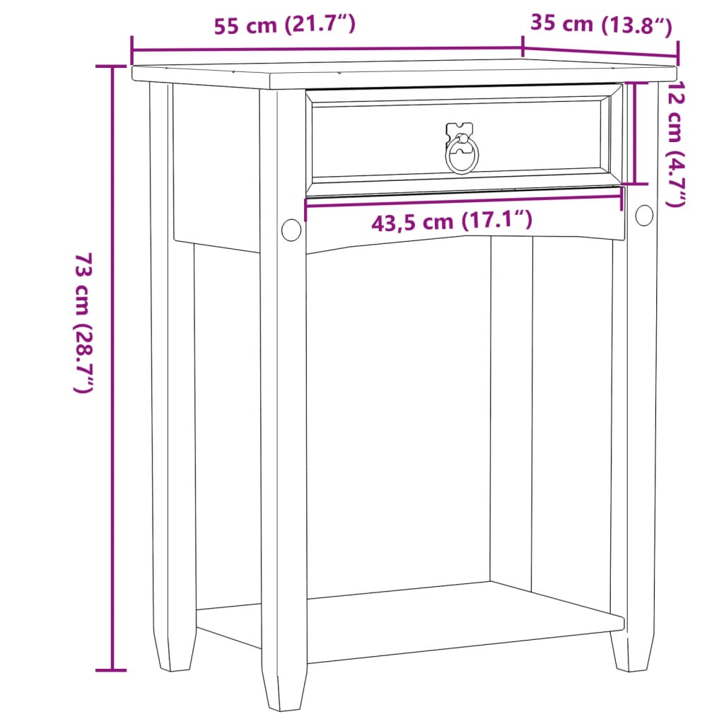 vidaXL Mesa consola Corona madera maciza de pino 55x35x73 cm