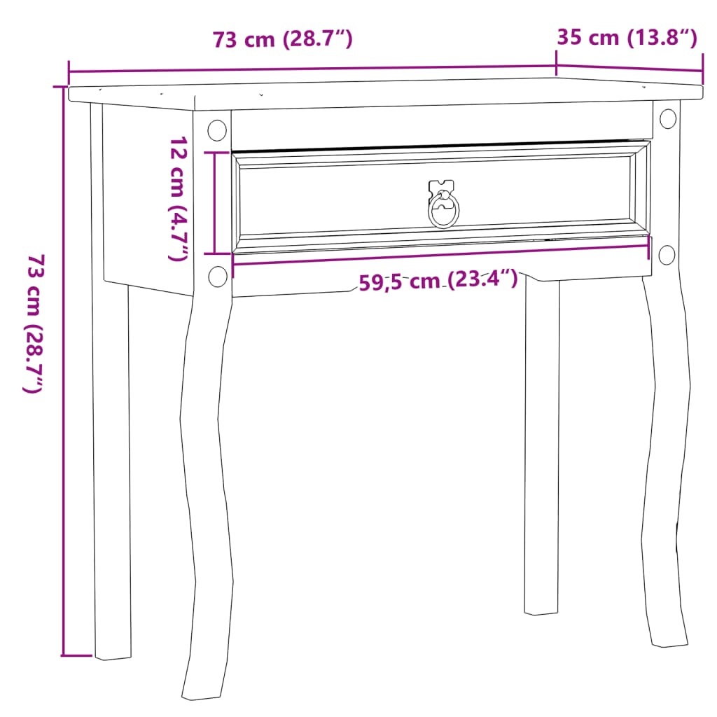 vidaXL Mesa consola Corona madera maciza de pino 73x35x73 cm