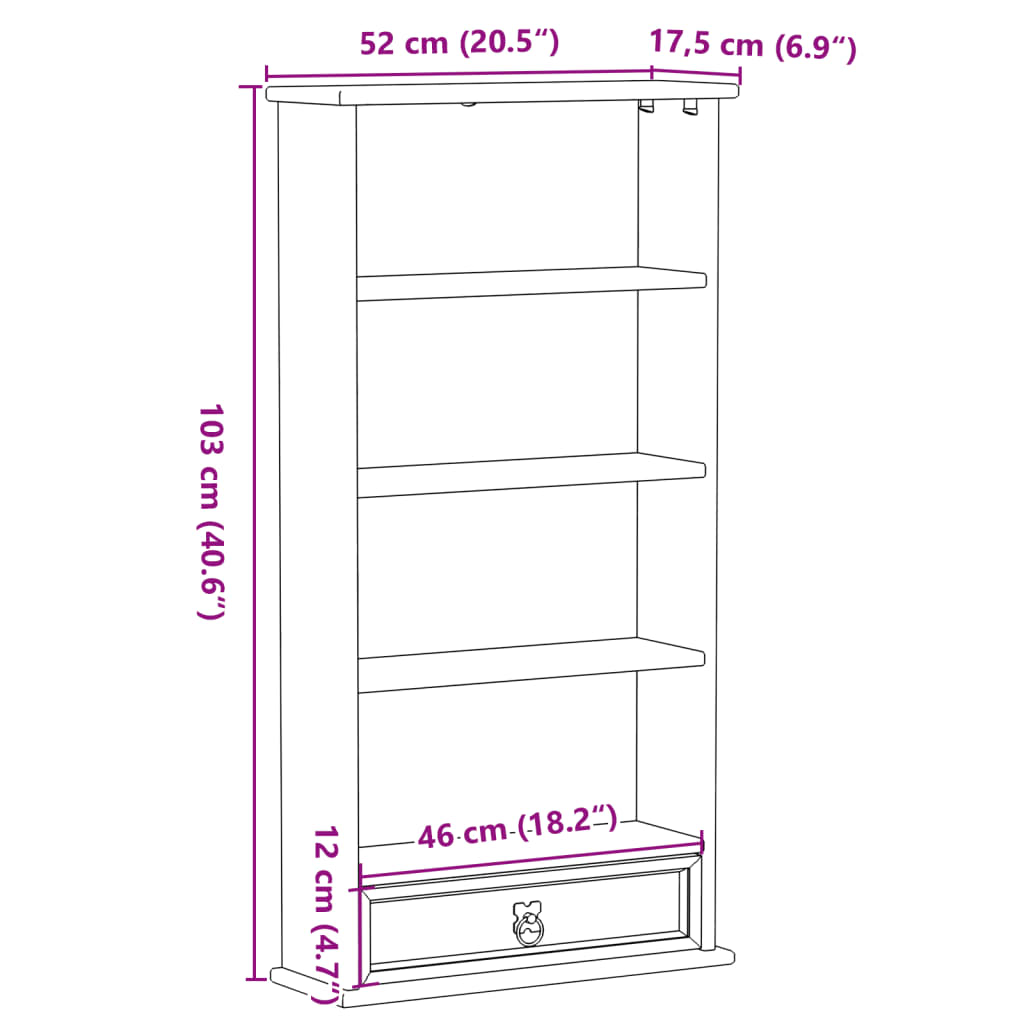 vidaXL Estantería de CDs Corona madera maciza de pino 52x17,5x103 cm