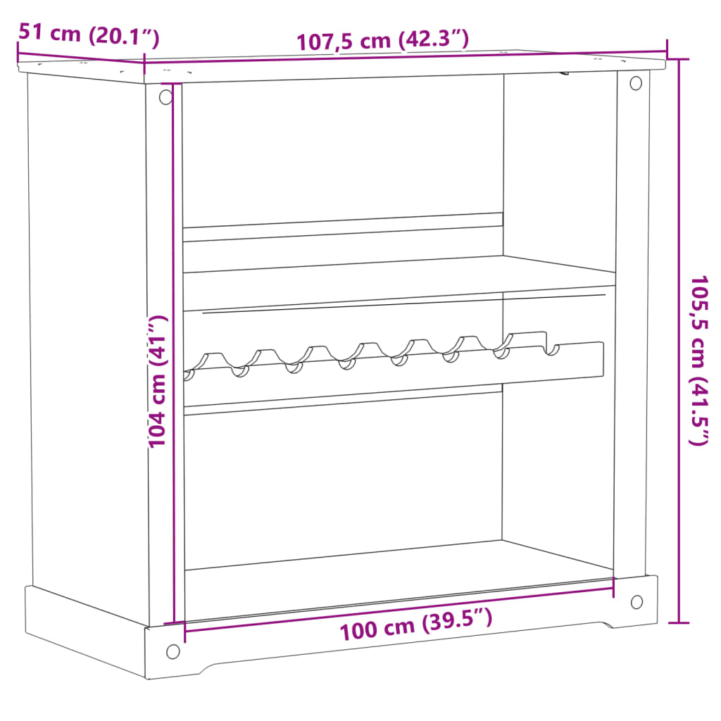 vidaXL Botellero Corona madera maciza de pino 107,5x51x105,5 cm